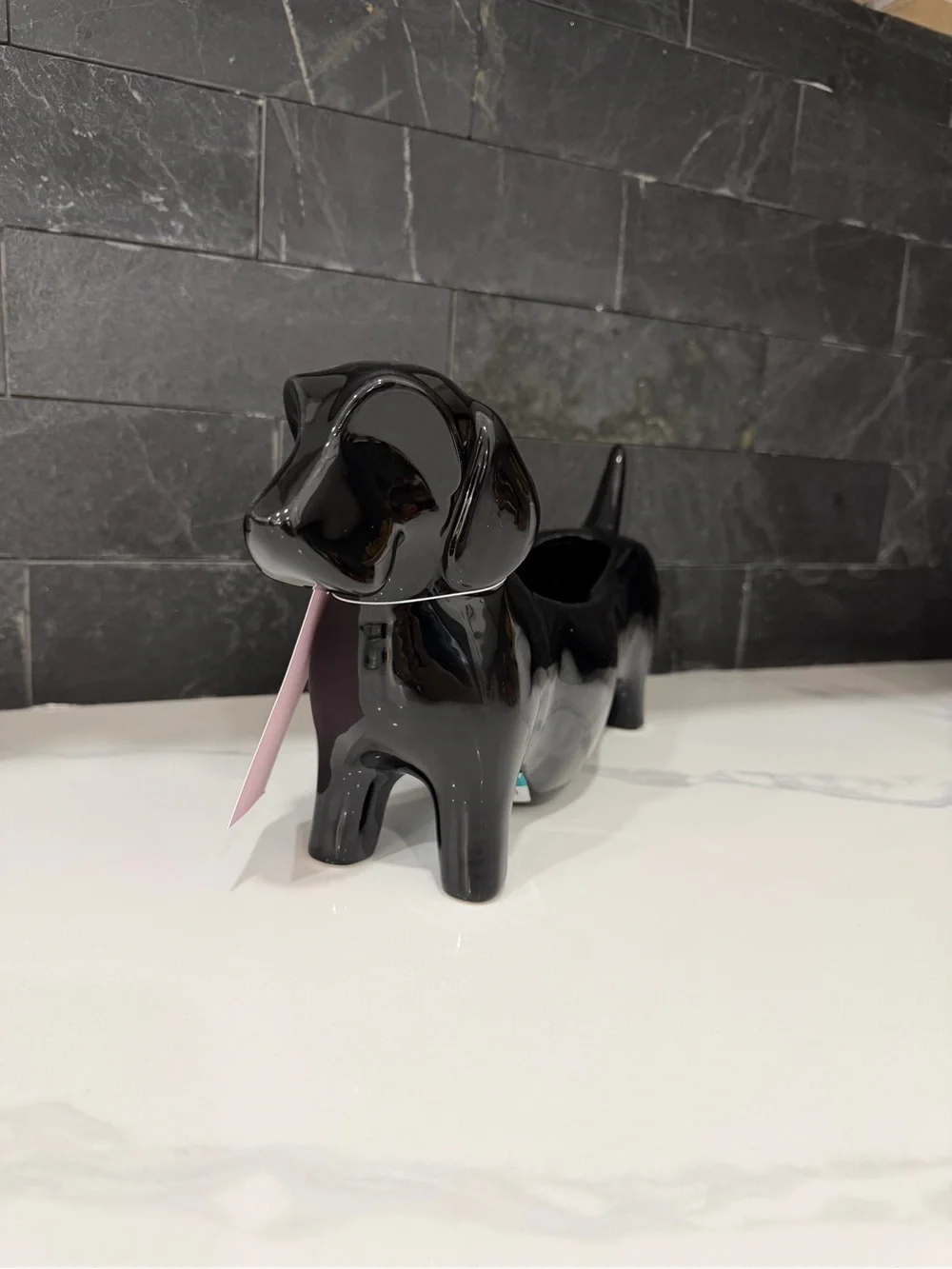 Black Dachshund Ceramic Planter